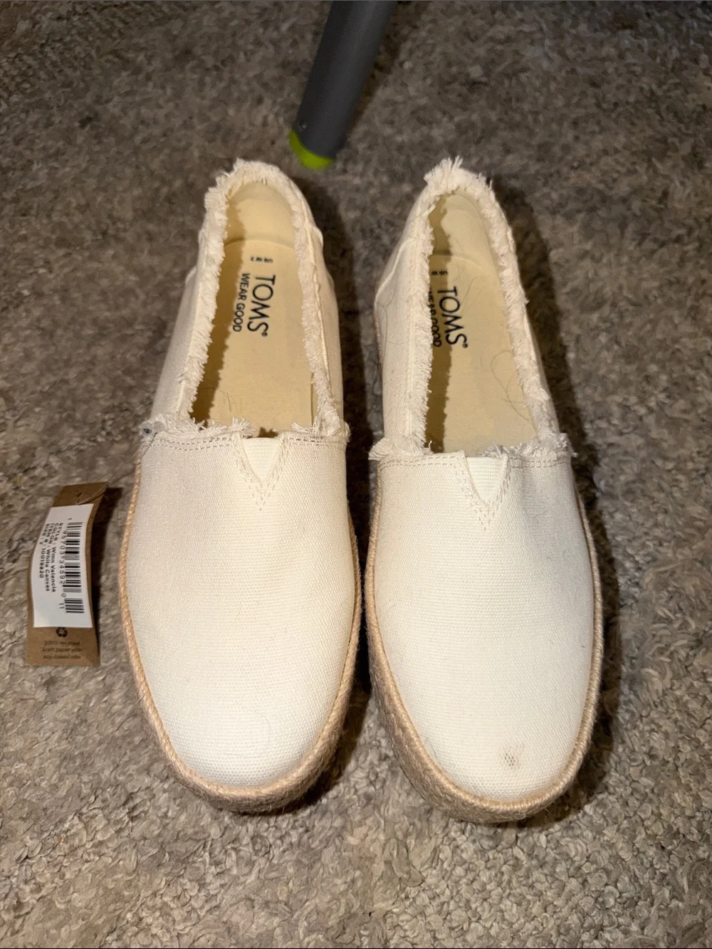 TOMS Cream Canvas Espadrille Slip-Ons with Frayed Edge